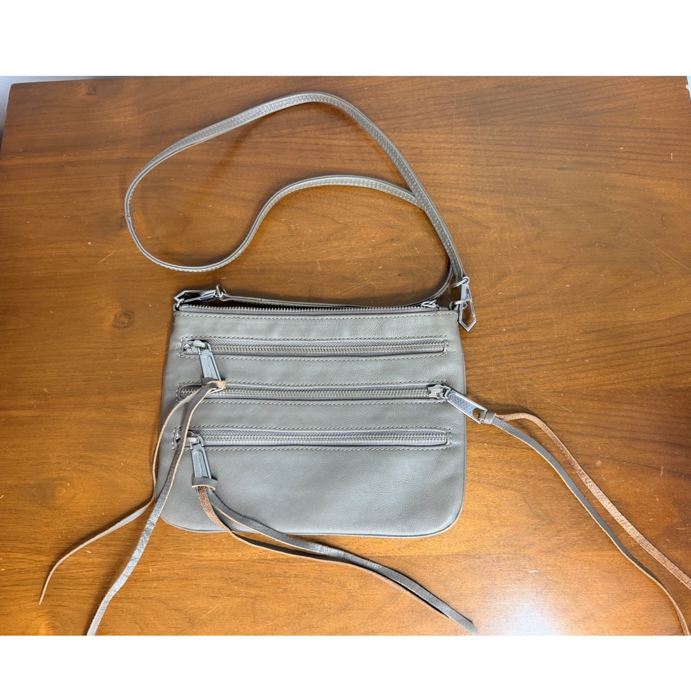 Rebecca Minkoff Crossbody Bag Womens Small Gray Leather Minimalist Zip Closure